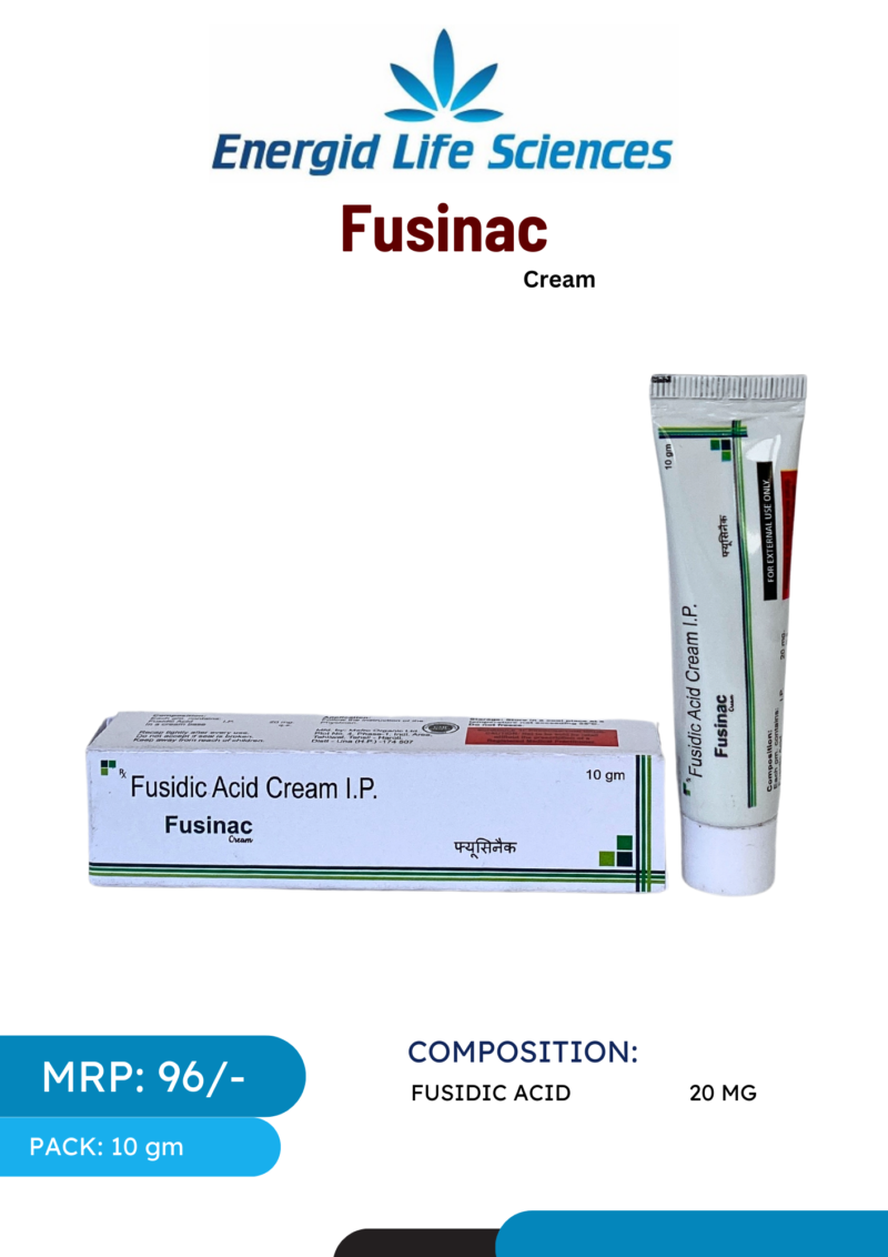 Fusinac Cream with Fusidic Acid for bacterial skin infections.