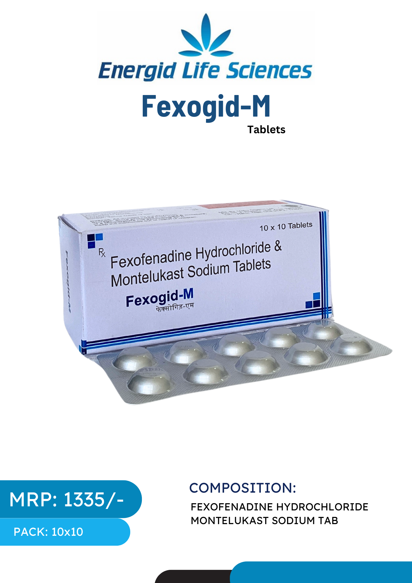 Fexogid-M Tablets with Fexofenadine & Montelukast for allergy and asthma relief.