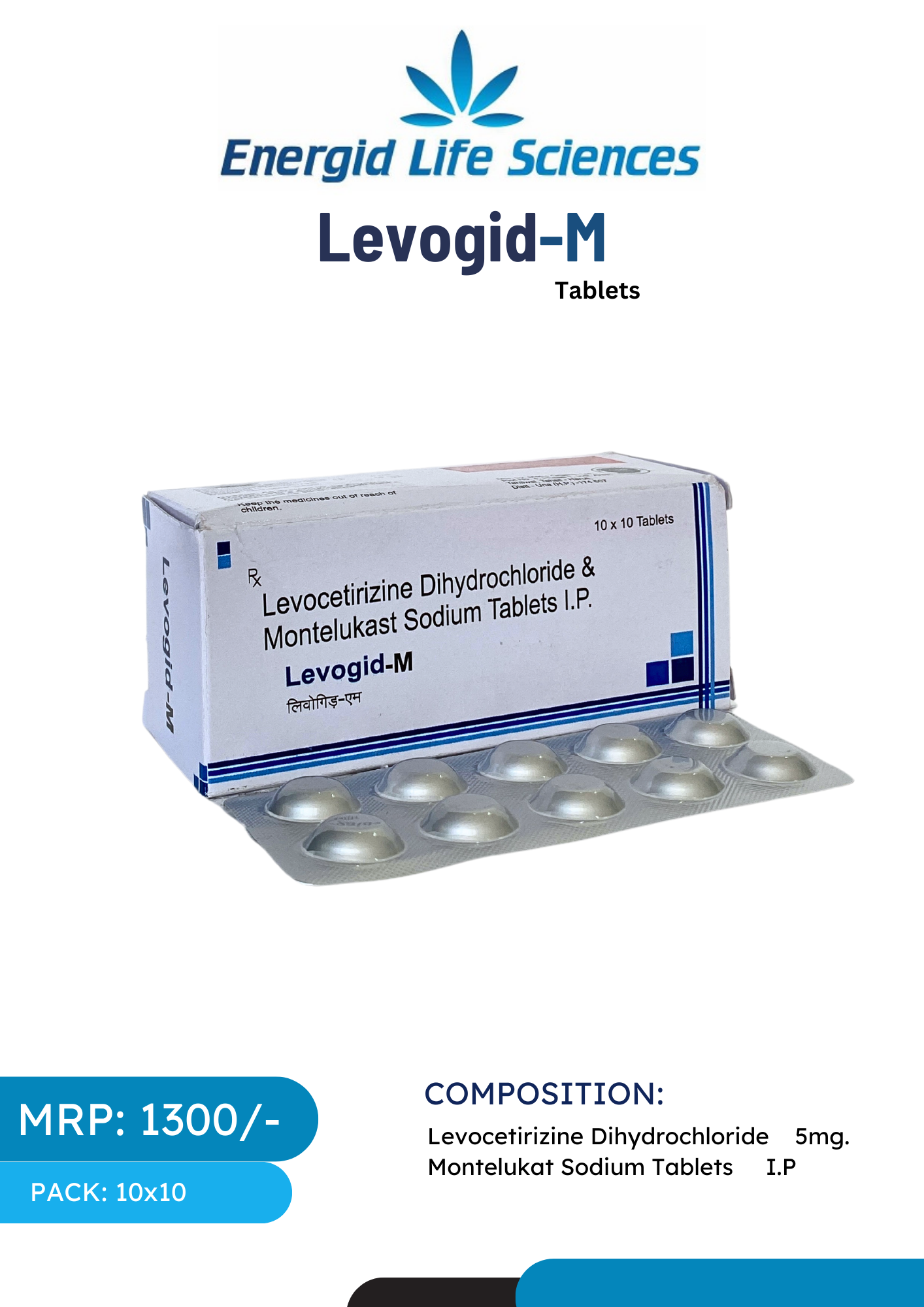 Levogid-M Tablets with Levocetirizine & Montelukast for allergy and asthma relief.