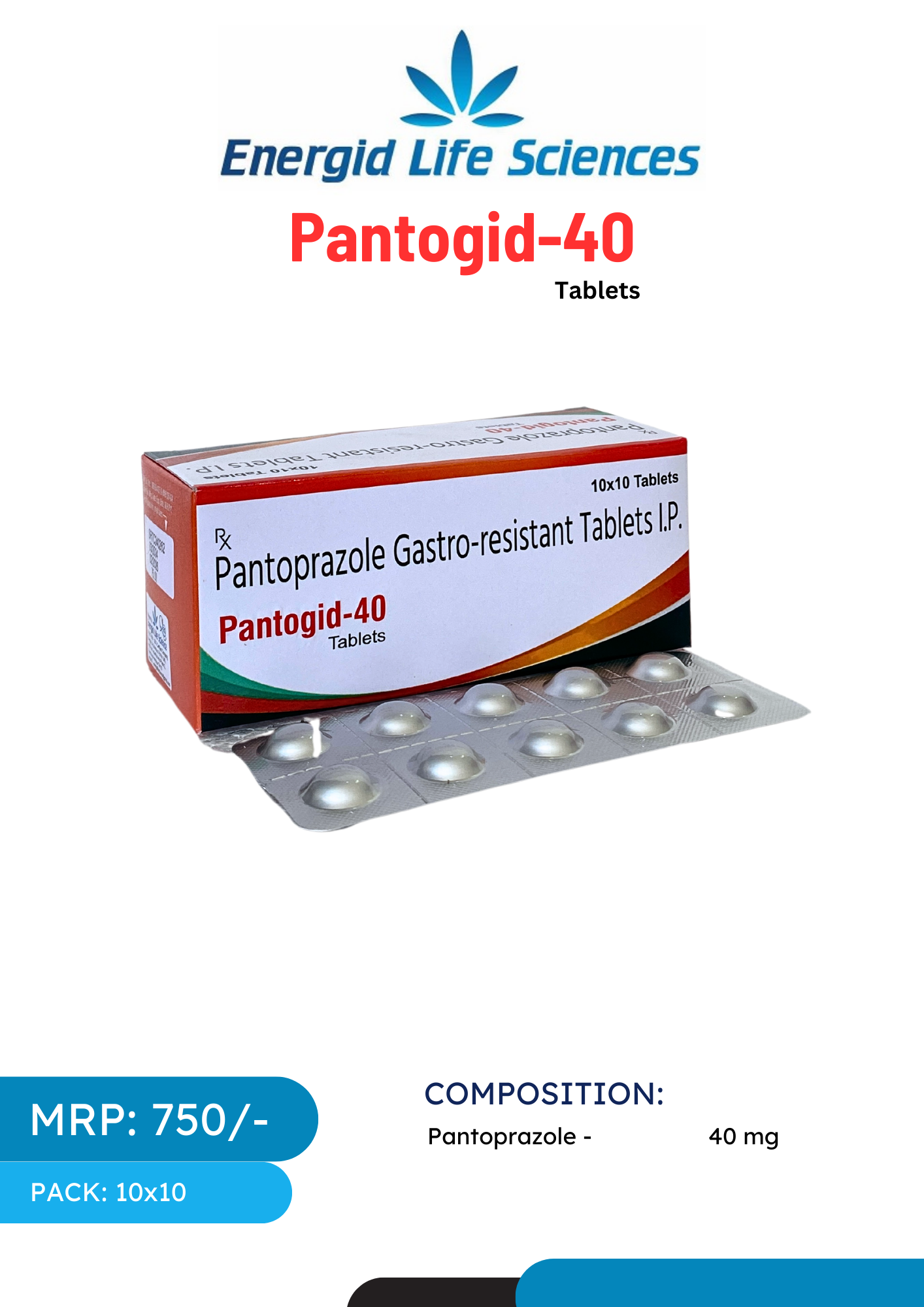 Pantogid-40 Tablets with Pantoprazole for the treatment of acid reflux and ulcers.