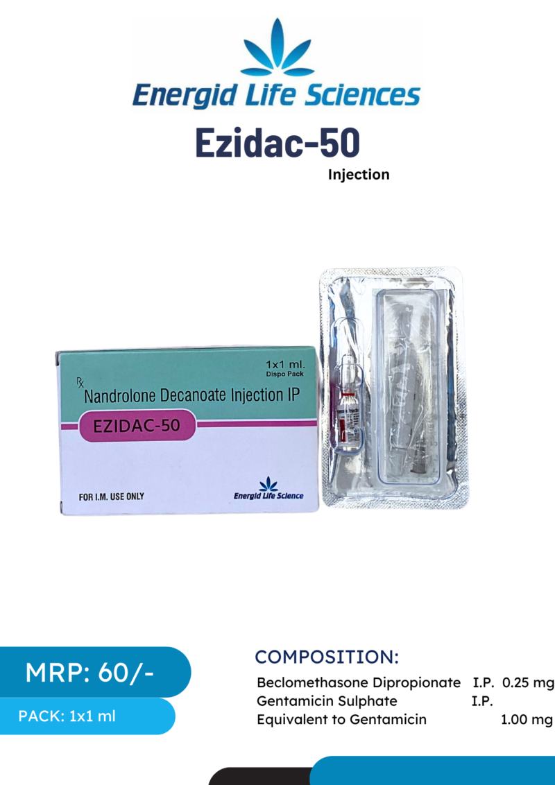 Ezidac-50 Injections with Beclomethasone Dipropionate and Gentamicin for controlling inflammation and bacterial infections.