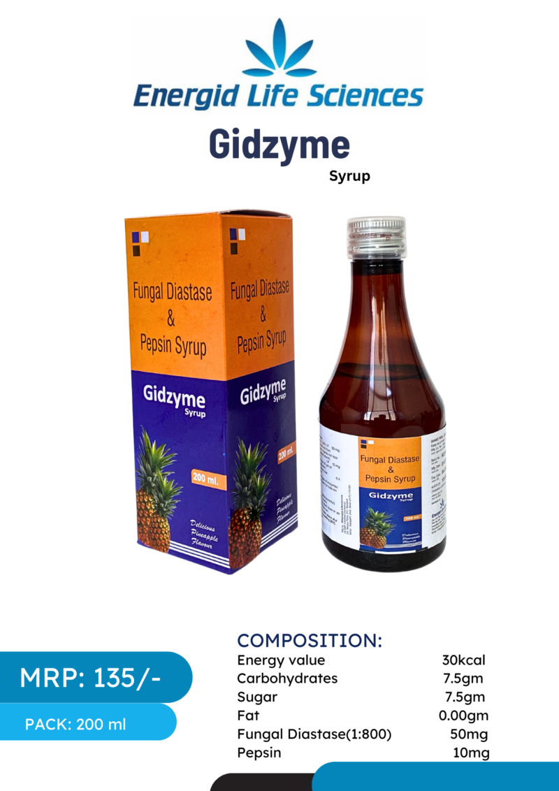 Gidzyme Syrup - Fungal Diastase & Pepsin for Digestion