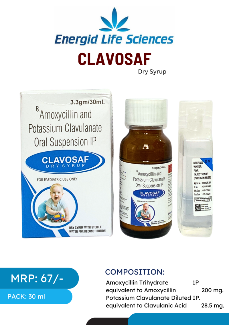 CLAVOSAF Dry Syrup - Amoxycillin & Potassium Clavulanate for Treating Bacterial Infections