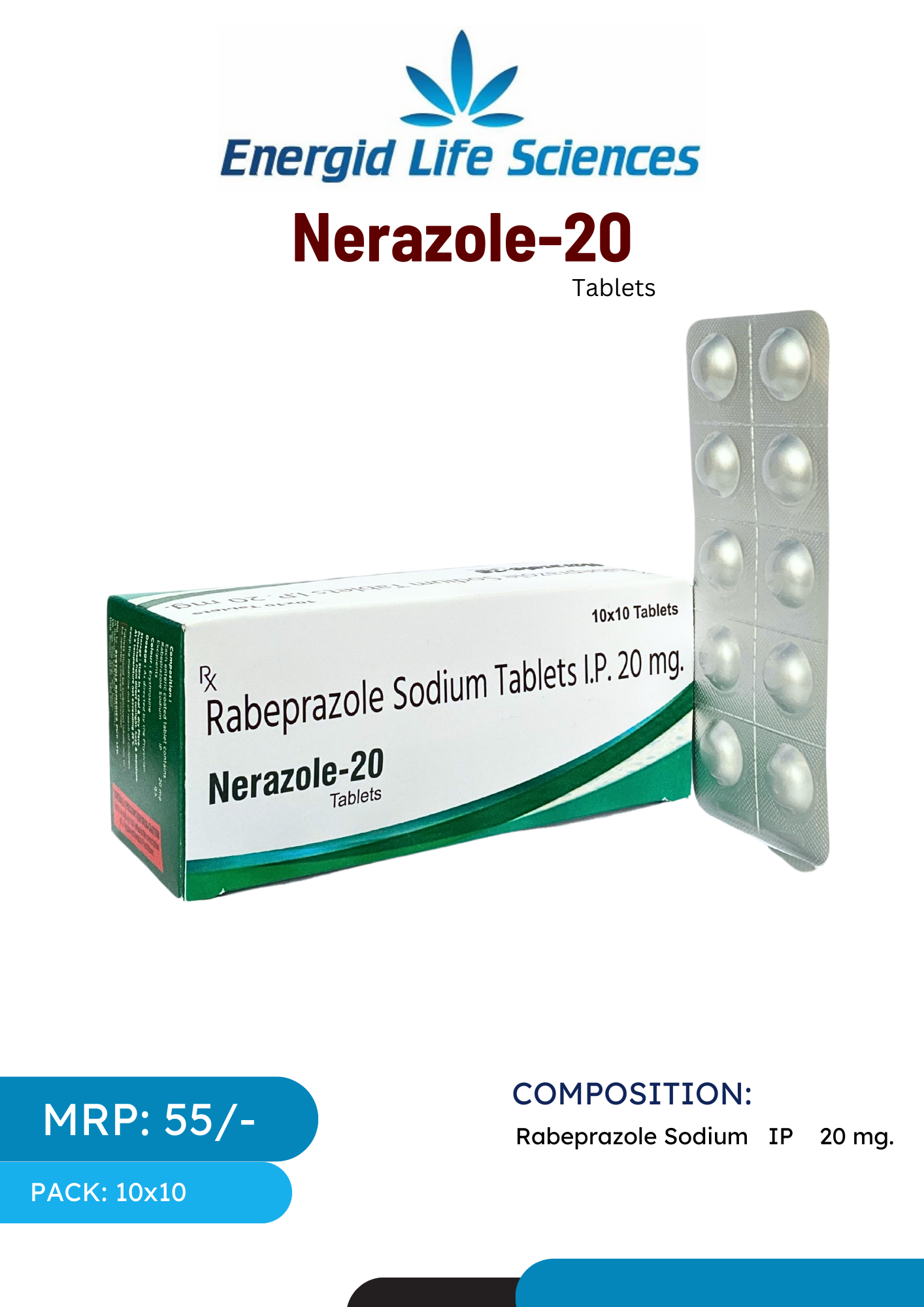 Nerazole-20 Tablets - Rabeprazole Sodium 20 mg for Gastrointestinal Health