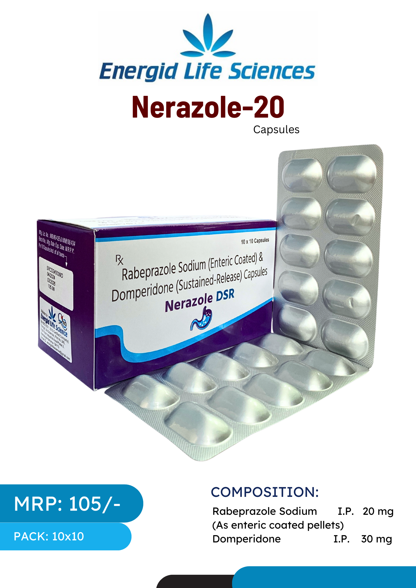 Nerazole-20 Capsules - Rabeprazole Sodium & Domperidone for Gastrointestinal Health